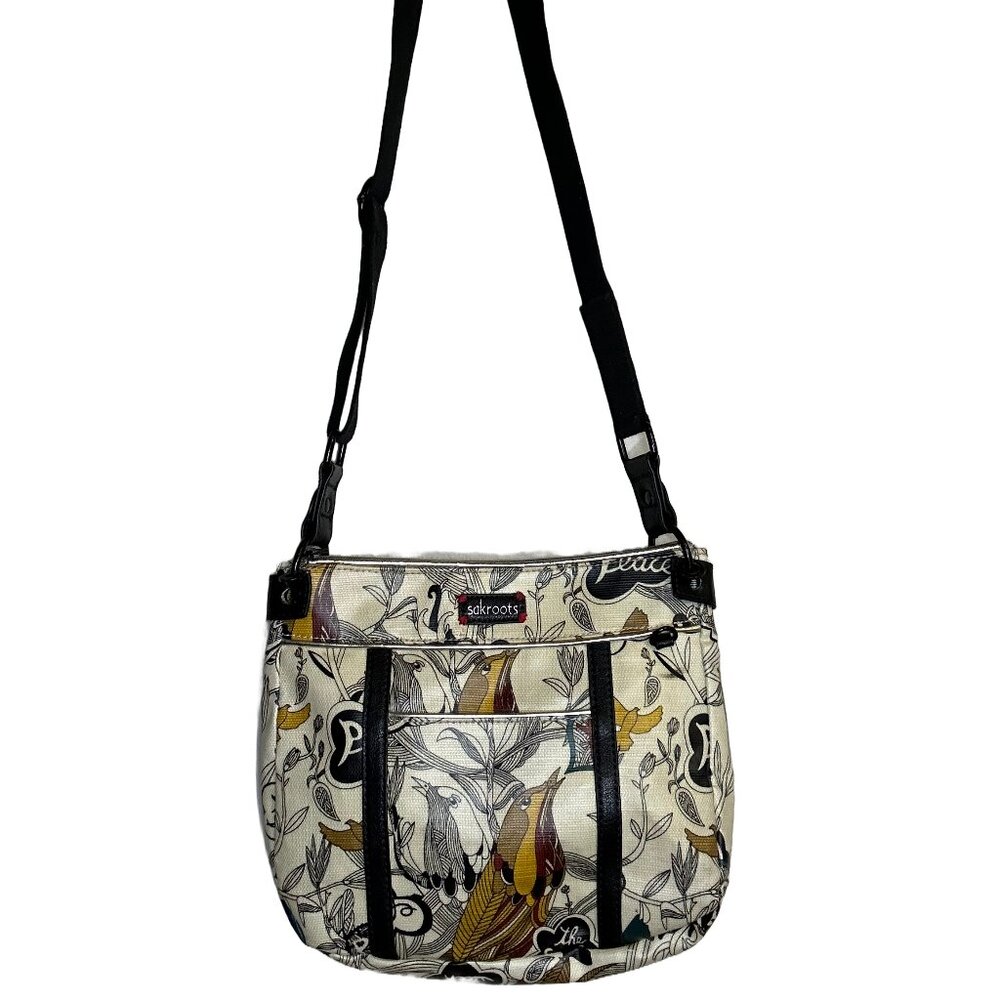 The Sakroots Peace Crossbody Purse Coated Canvas Beige Medium Multicolor Sak Bag